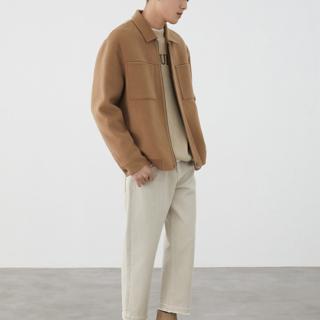 Herren Kurzjacke aus Wollmix mit Kastenform, Brusttaschen und verdecktem Reißverschluss Drune