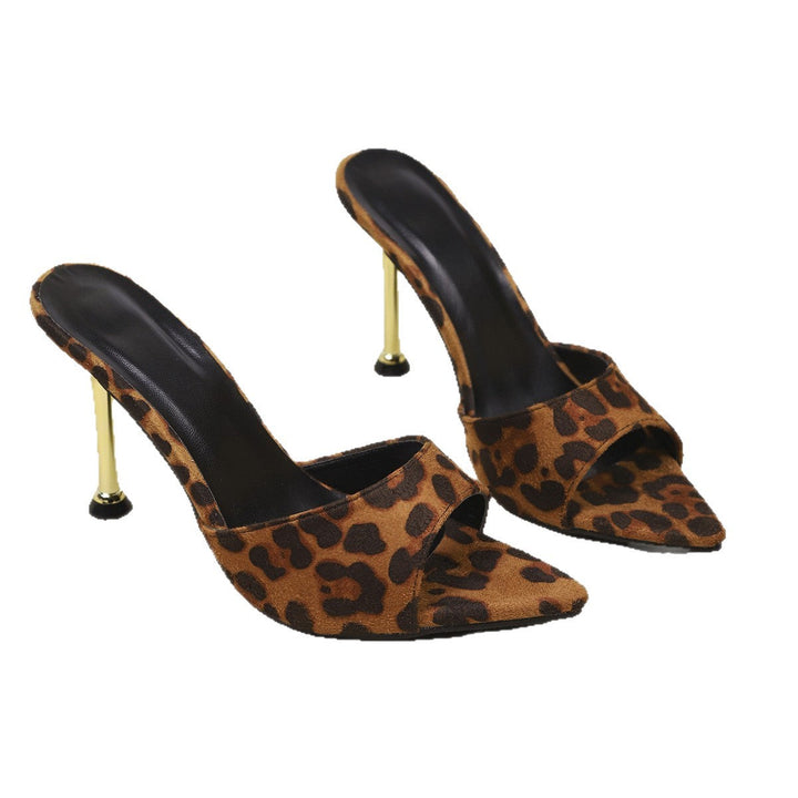 Damen High Heel Pantoletten mit Leopardenmuster Drune
