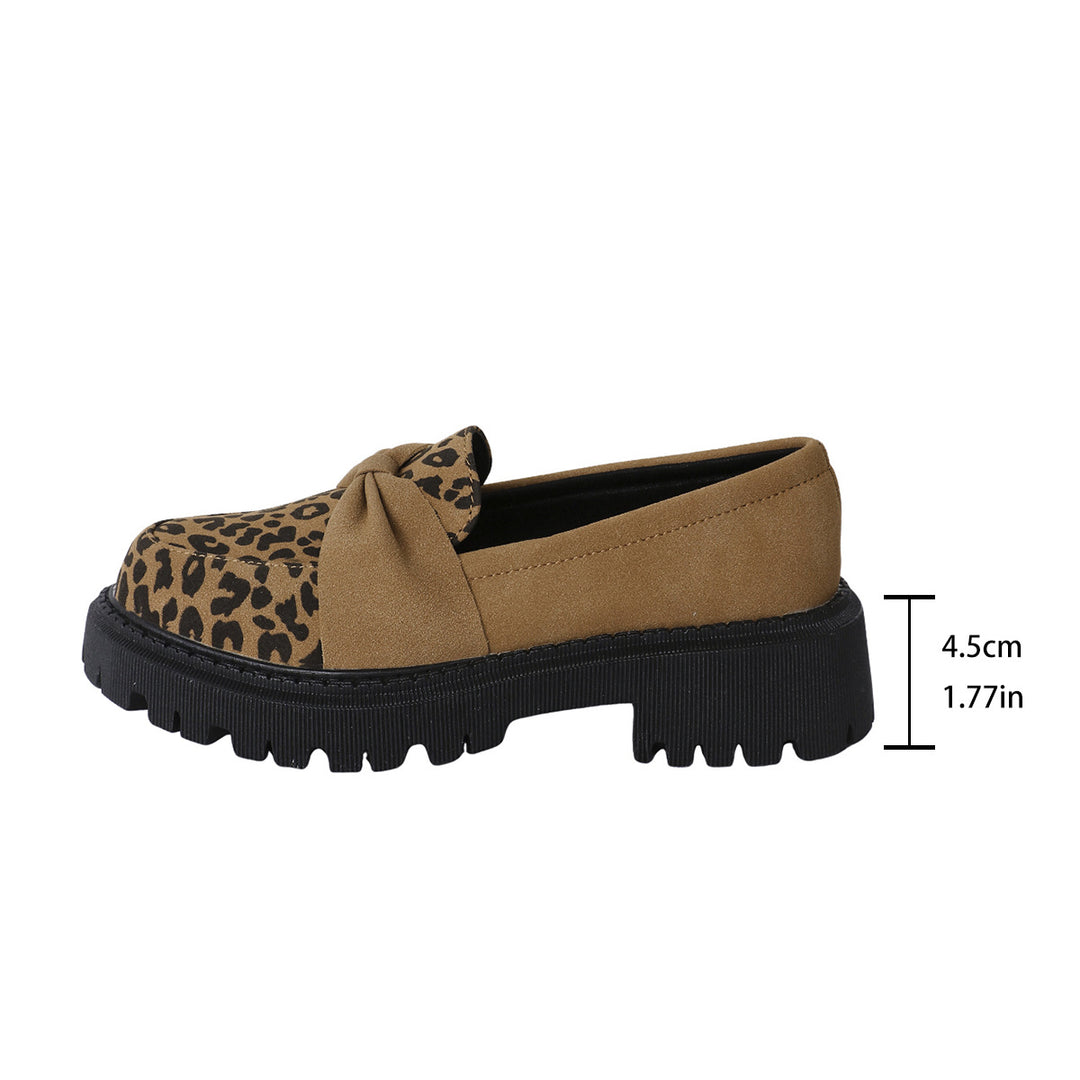 Damen Klobiger Loafer mit dekorativer Knotenschleife und Leoparden‑Spitze Drune
