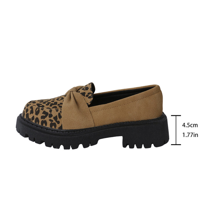 Damen Klobiger Loafer mit dekorativer Knotenschleife und Leoparden‑Spitze Drune