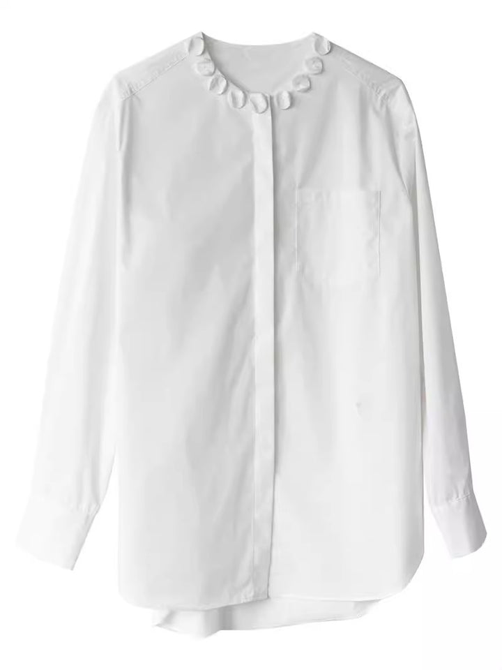 Damen Elegante Bluse mit dekorativem Kragen Drune