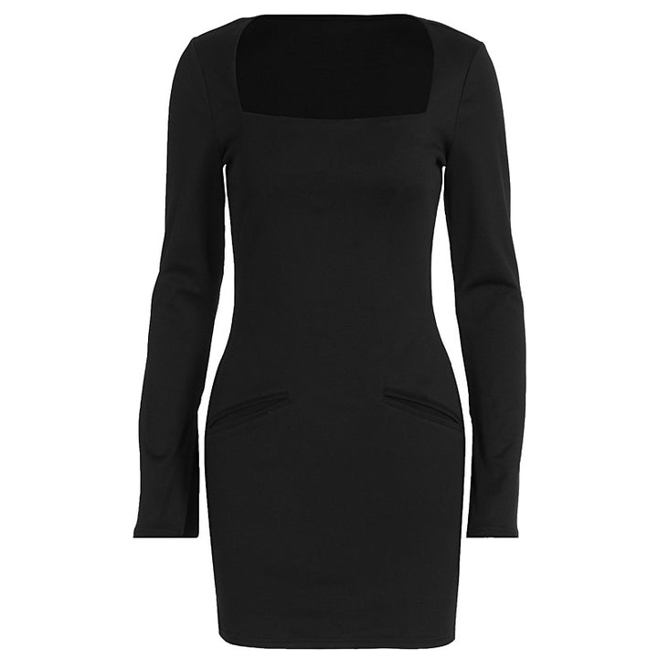 Damen Elegantes Kostümkleid mit Quadrat-Ausschnitt und langen Ärmeln Drune