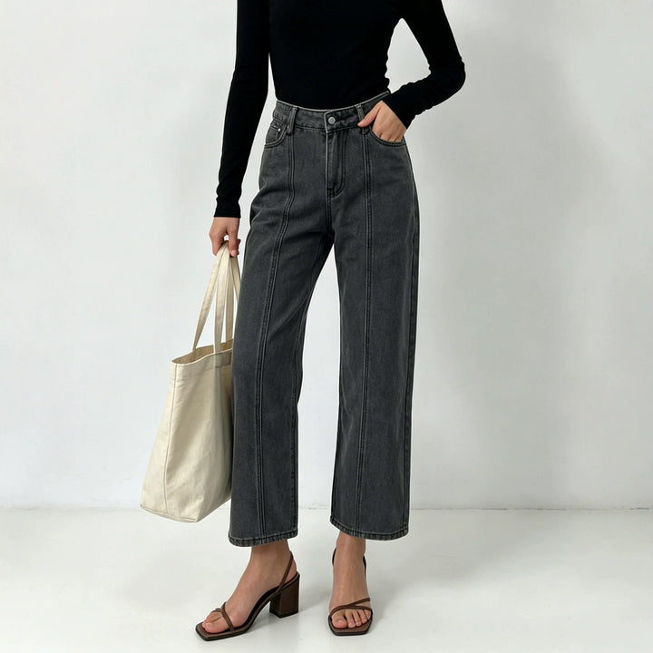 Damen nan hochtaillierte Jeans mit vertikaler Nahtpasse und weitem Bein Drune