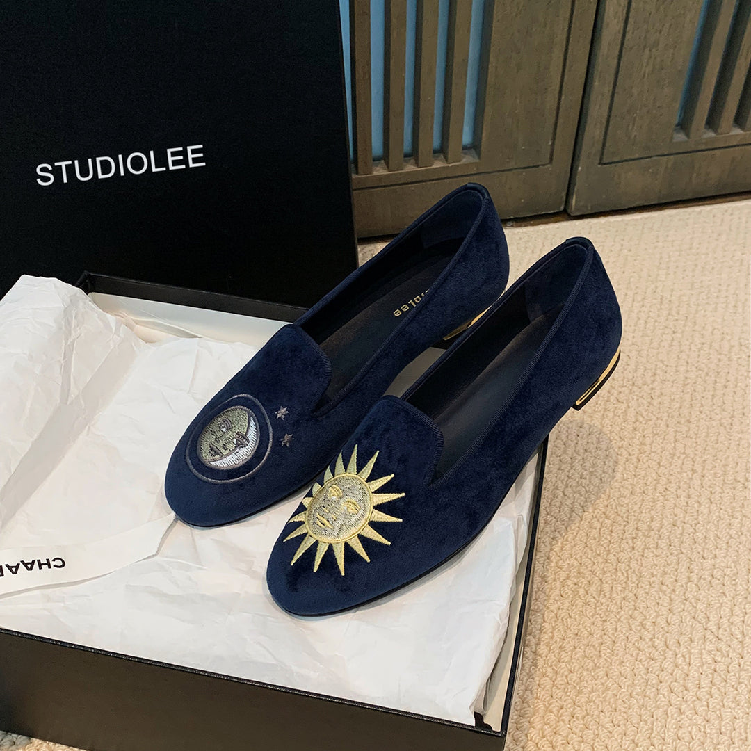 Damen bestickte Samt Slipper Drune