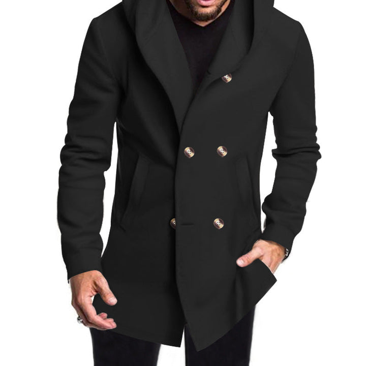 Herren Modische Doppelreihige Jacke mit Kapuze Drune