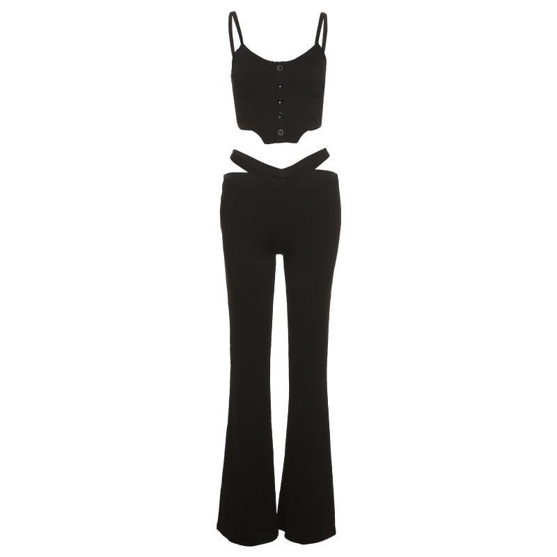 Damen modisches Crop-Top und Flared-Hosen Set Drune