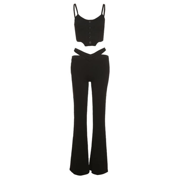 Damen modisches Crop-Top und Flared-Hosen Set Drune
