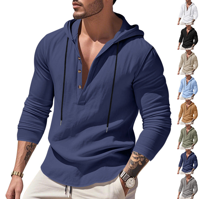Herren vielseitiger Kapuzenpullover mit Knopfleiste und atmungsaktiver Baumwolle Drune