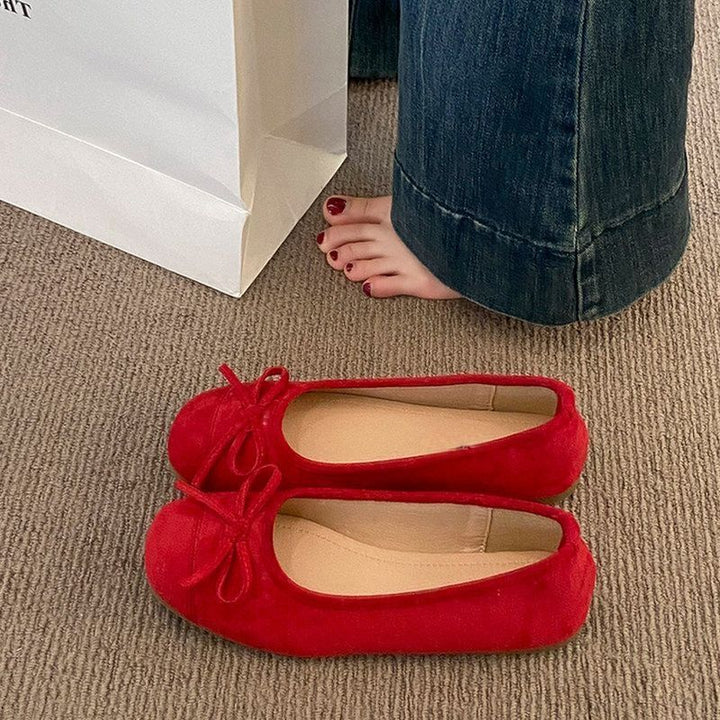Damen Ballerina-Slipper mit quadratischer Zehenbox, weichem Komfortfußbett und Zierschleife Drune