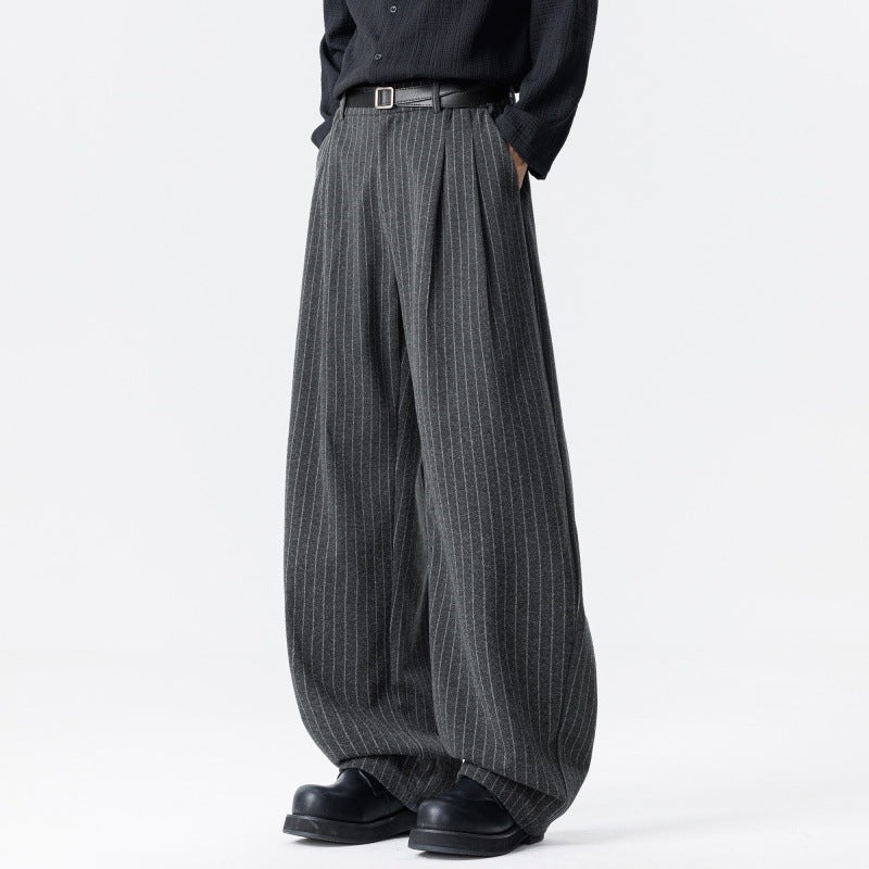 Damen Weite High‑Waist Plissee-Hose aus Wollmix mit elastischem Bund und weitem Bein Drune