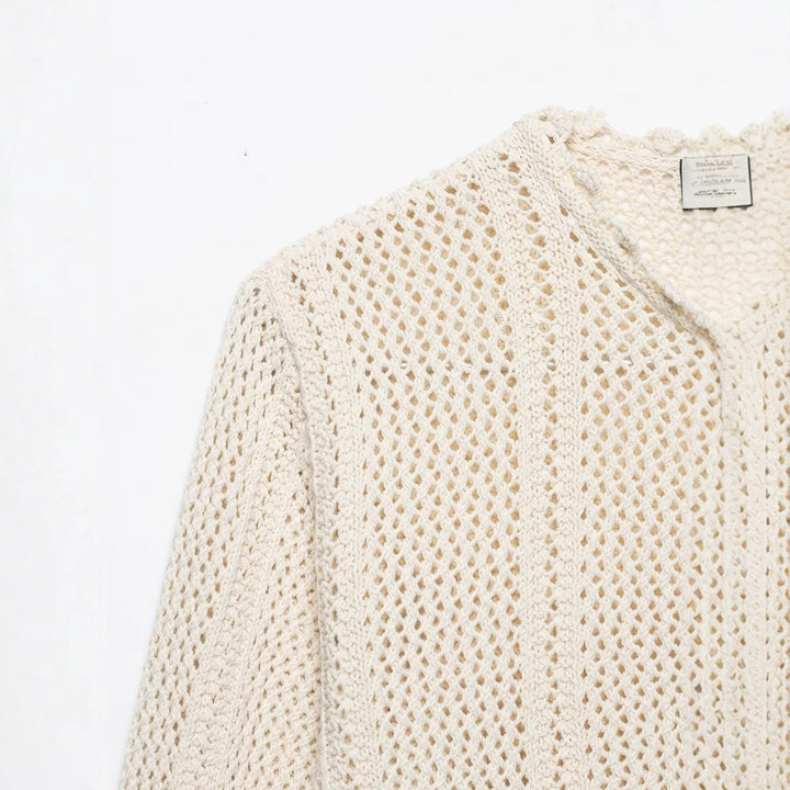 Damen Lockerer Häkelstrick-Cardigan mit feinem Lochmuster und Scallop-Saum Drune
