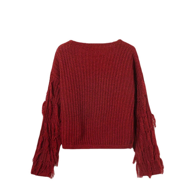 Damen Strickpullover mit fransigen Ärmeln und komfortablem Schnitt Drune