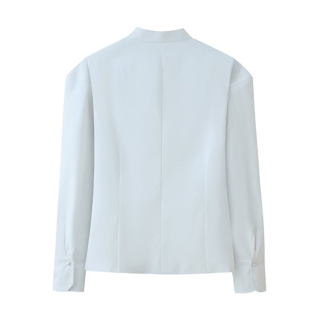 Damen elegante Blazerjacke mit stylischem Stehkragen und dekorativen Knopfdetails Drune