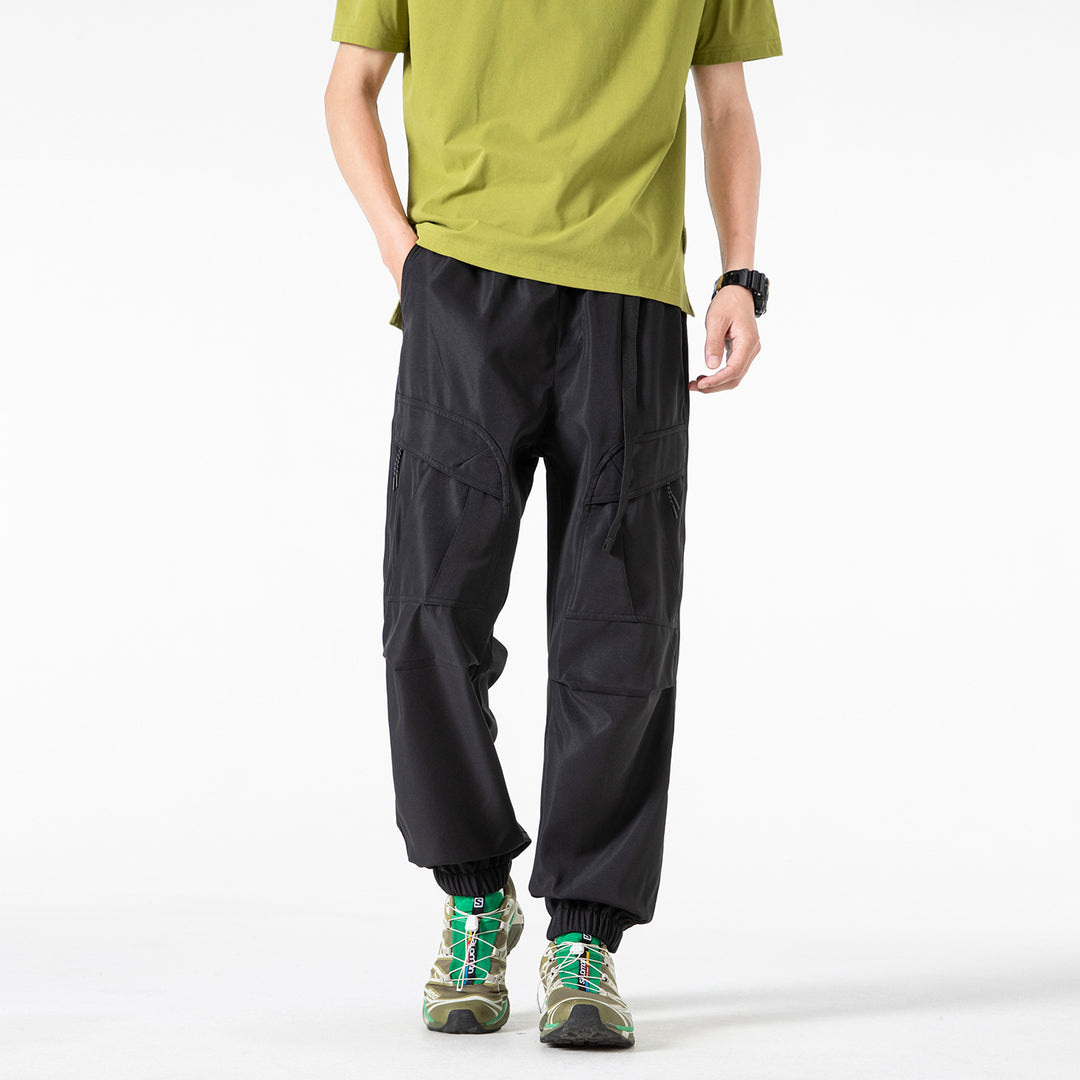 Herren Weite technische Cargo-Joggerhose mit elastischem Tunnelzugbund und Mehrfachtaschen Drune