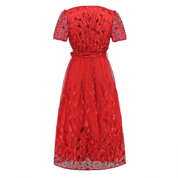 Drune | Kurzärmliges Kreuz V-Ausschnitt Gürtel Midi Kleid