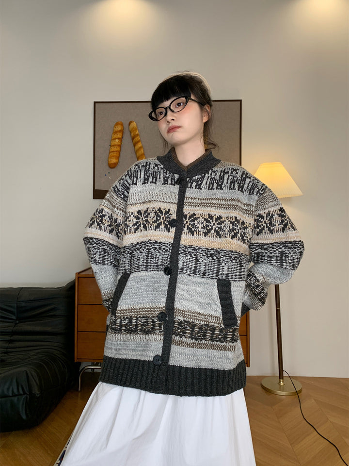 Damen Grobstrickjacke mit trendigem Norweger-Muster und lässigem Schnitt Drune