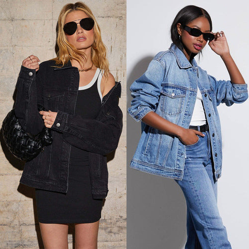 Damen Oversized Denimjacke im lässigen Schnitt mit aufgesetzten Taschen Drune