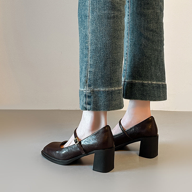 Damen elegante Mary Jane Pumps mit komfortablem Blockabsatz Drune