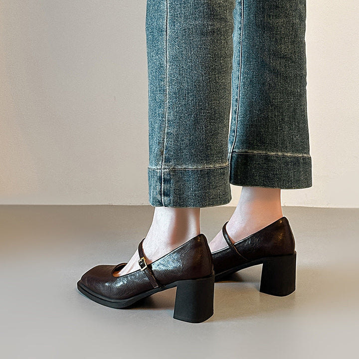 Damen elegante Mary Jane Pumps mit komfortablem Blockabsatz Drune