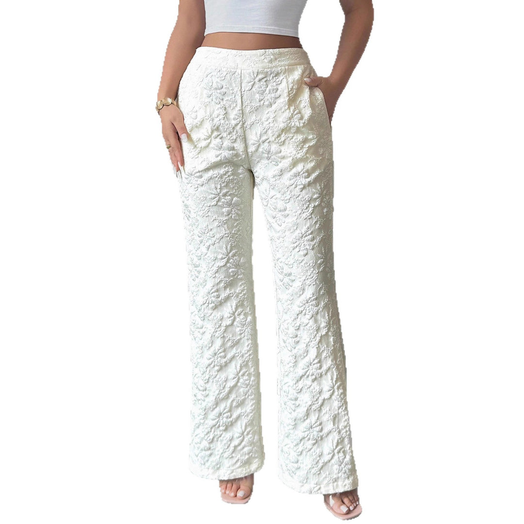 Damen Elegante Stoffhose mit hochgezogenem Schnitt und floralem Muster Drune