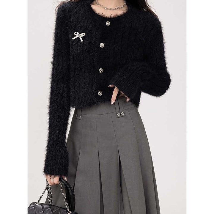 Damen Eleganter kurzer Cardigan mit Knöpfen Drune