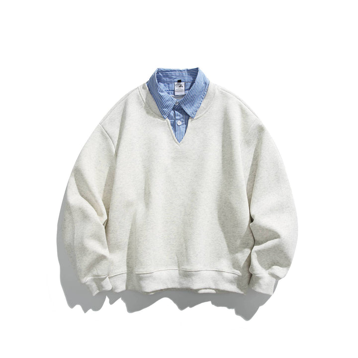 Unisex Sweatshirt im Layering-Look mit eingearbeitetem Hemdkragen und V-Ausschnitt Drune