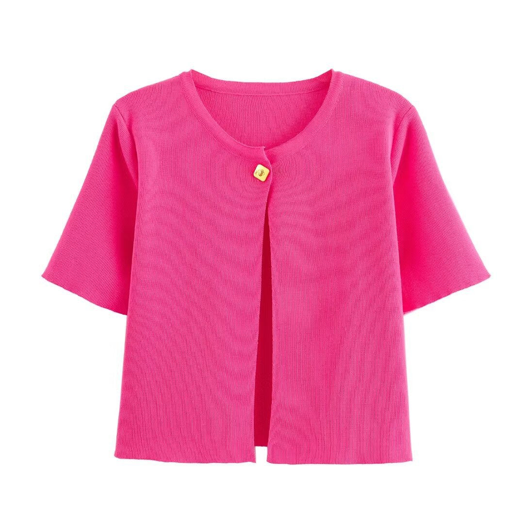 Damen Relaxed Fit Button-Up Cardigan mit kurzen Ärmeln Drune