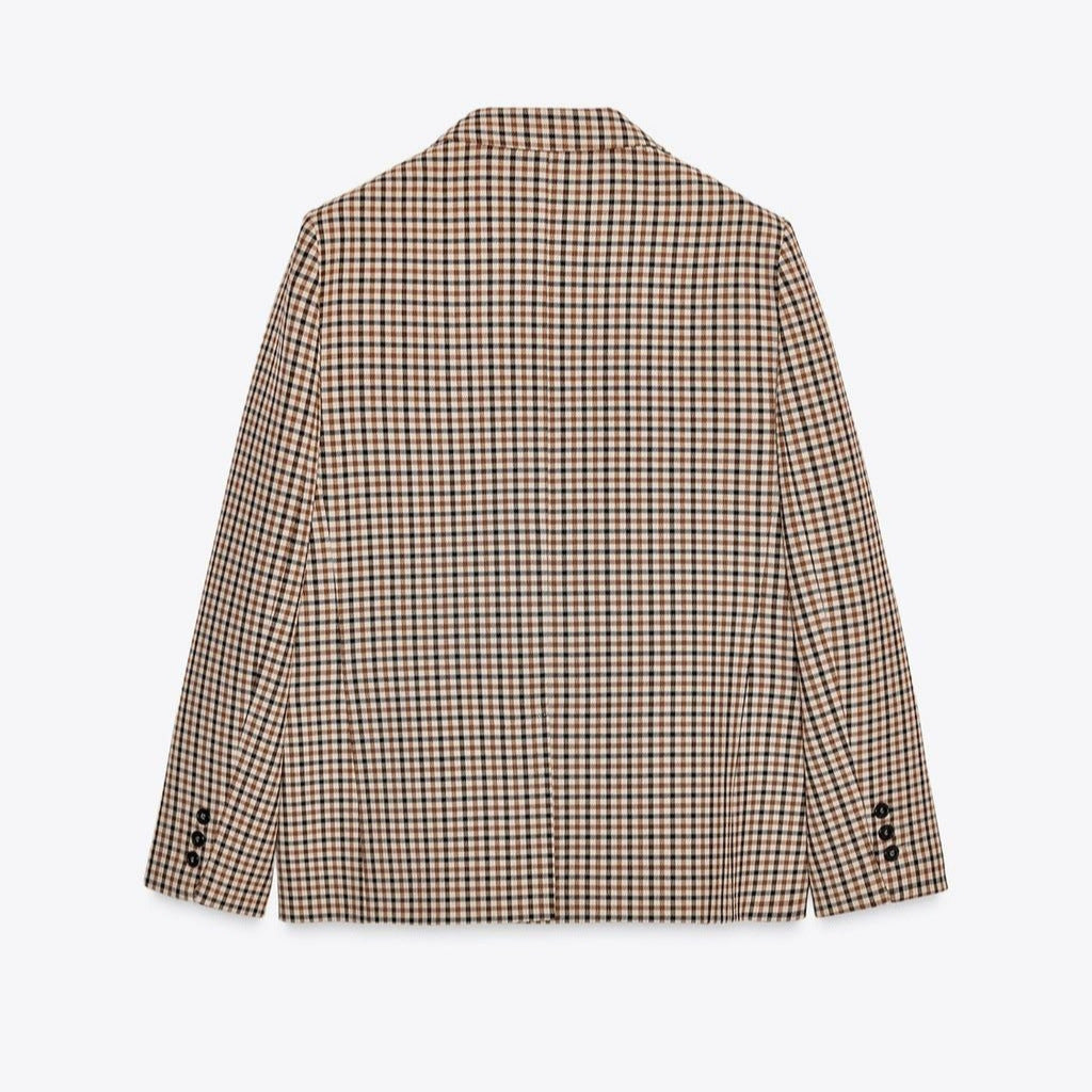 Damen Karo-Sakko im modernen Tailoring mit Reverskragen, zwei-Knopf-Verschluss und gefütterten Pattentaschen Drune