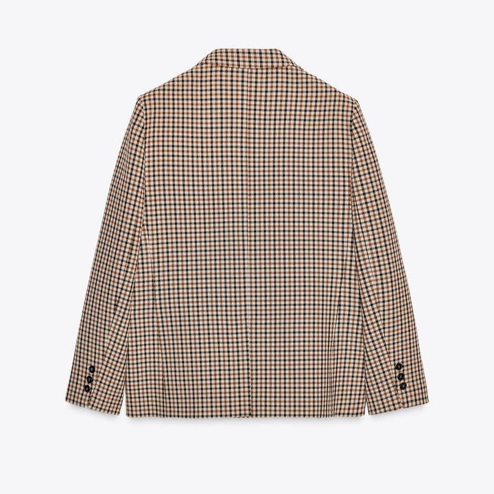 Damen Karo-Sakko im modernen Tailoring mit Reverskragen, zwei-Knopf-Verschluss und gefütterten Pattentaschen Drune