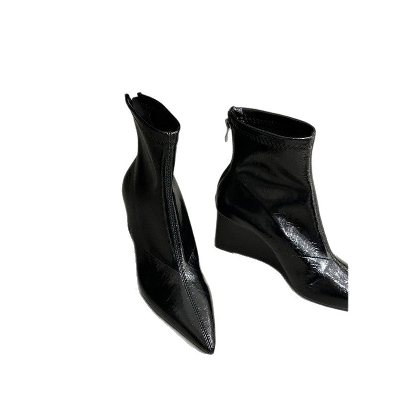 Damen Spitz zulaufende Ankle-Boots mit Sock-Upper und skulptiertem Keilabsatz Drune
