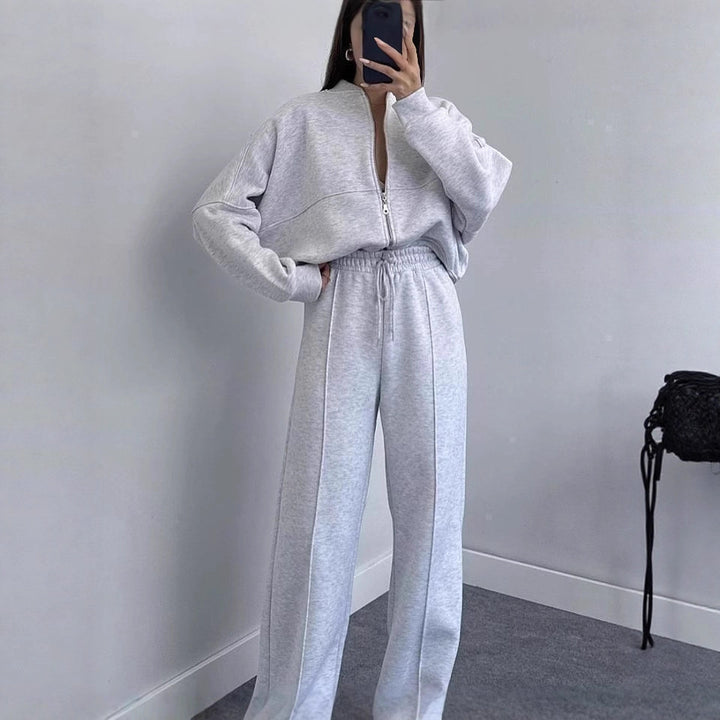 Damen Lässiges Zweiteiliges Lounge-Set mit weitem Oberteil und Flared Pants Drune