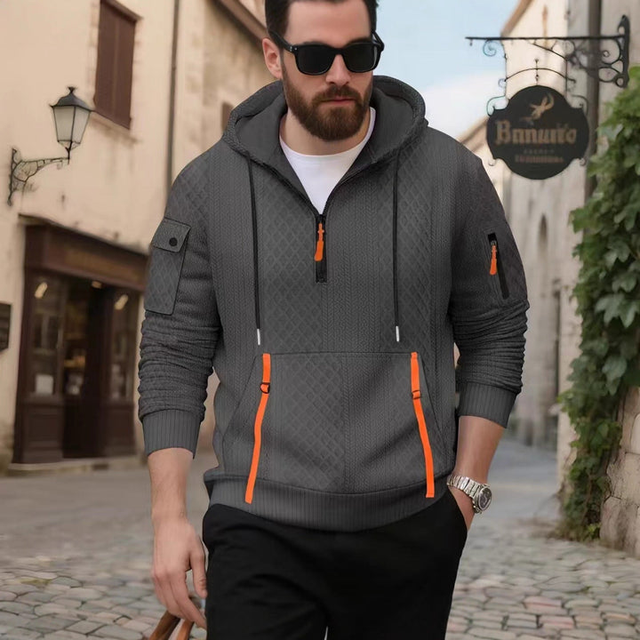 Herren sportlicher Kapuzenpullover mit strukturiertem Design und praktischen Reißverschlusstaschen Drune