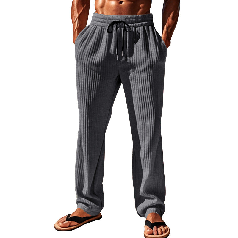 Herren nan lässige Ripp-Freizeithose mit Tunnelzugbund, Eingrifftaschen und geradem Bein Drune