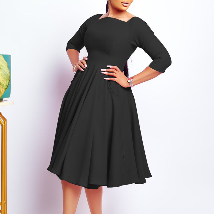 Damen A-Linien Kleid mit schmeichelhaftem Ausschnitt und praktischen Taschen Drune