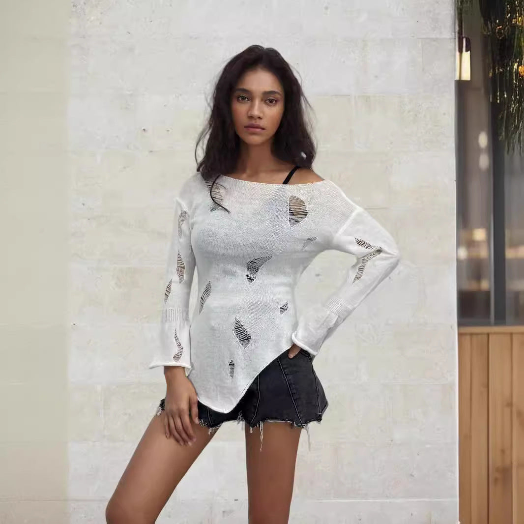 Damen Urbaner Rippstrickpullover mit distressed Details Drune