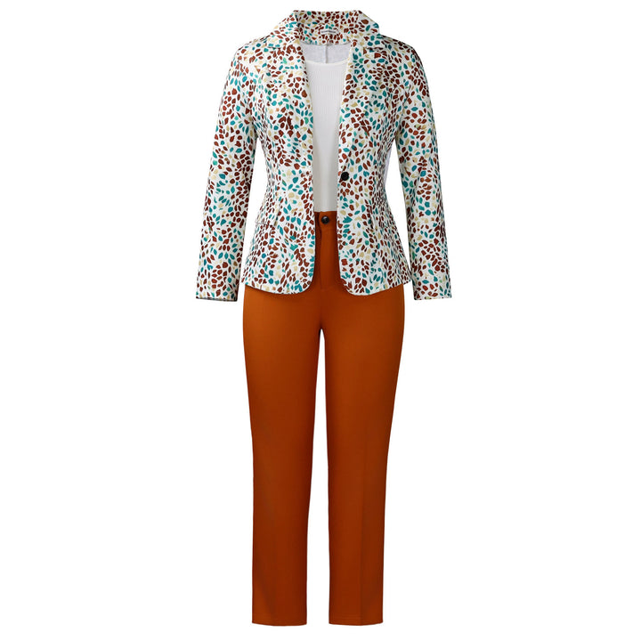 Damen elegante Blazer- und Hosenkombination mit floralem Muster Drune