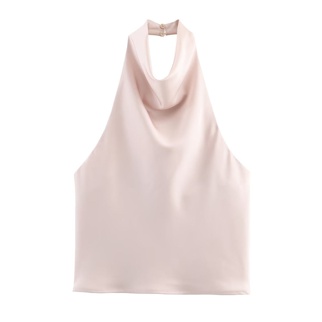 Damen elegantes Haltertop mit fließendem Schnitt und dekorativen Details Drune
