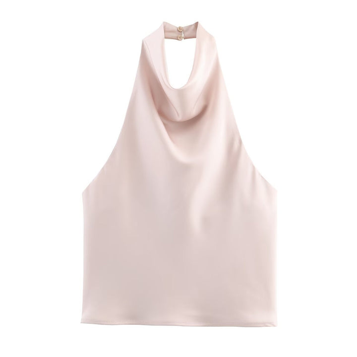 Damen elegantes Haltertop mit fließendem Schnitt und dekorativen Details Drune