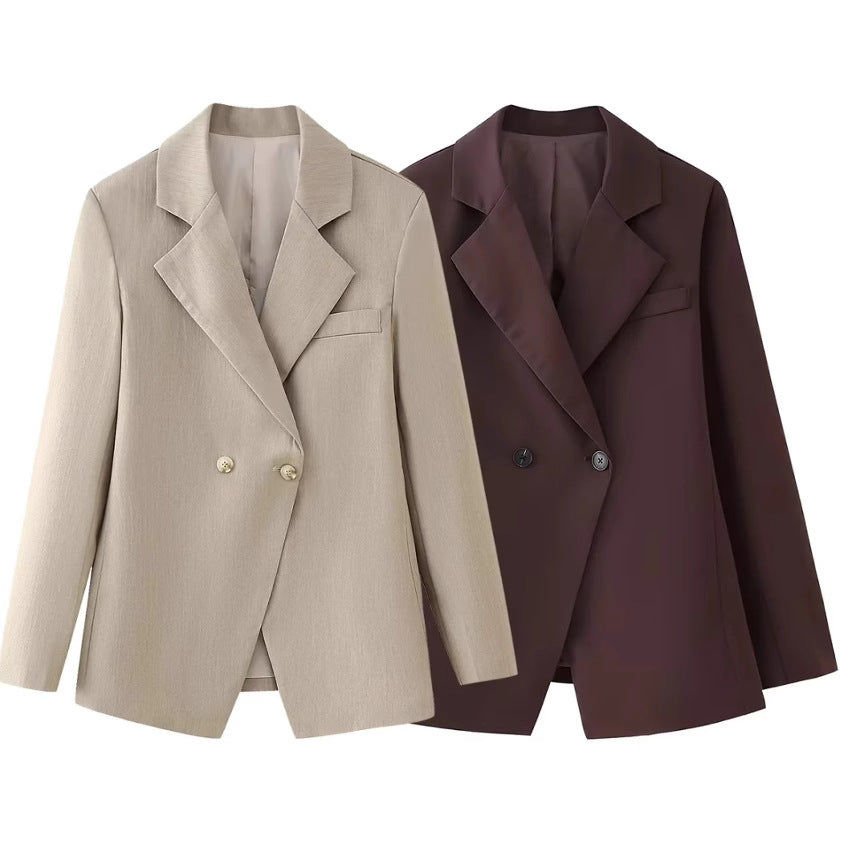 Damen 400+ langer Wollmix‑Blazer mit markanten Schultern und Hemdkragen Drune