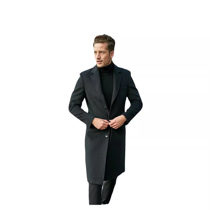 Herren eleganter Mantel mit strukturiertem Gewebe und modernen Akzenten Drune