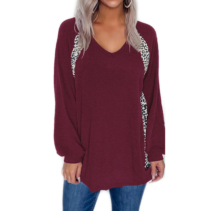 Damen Oversize V-Ausschnitt Langarm-Tunik mit Leo-Seiteneinsätzen und lässiger Silhouette Drune