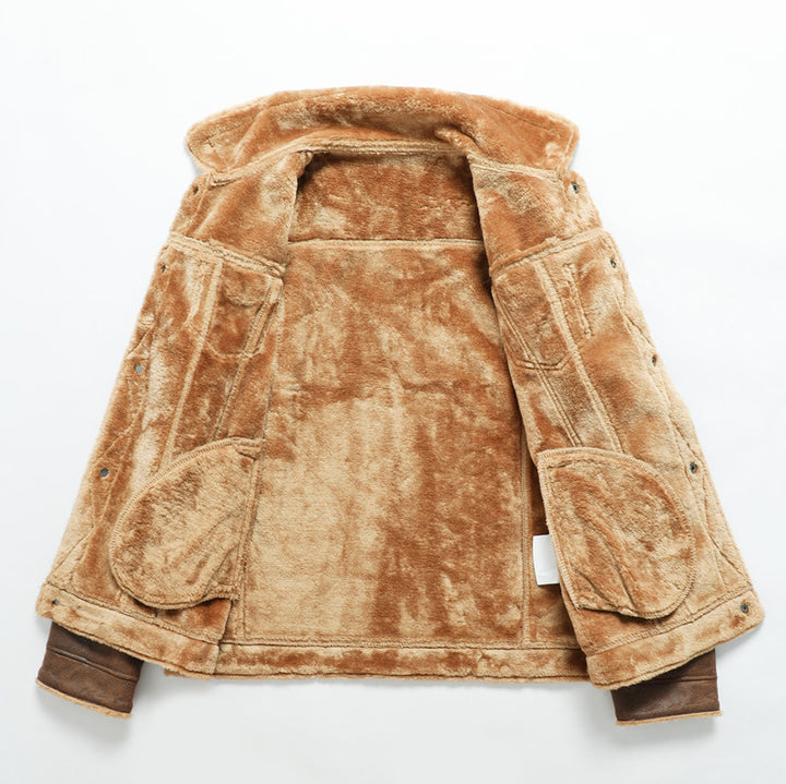 Herren Gefütterte Wildlederimitat-Jacke mit Sherpa-Futter und Hemdkragen Drune