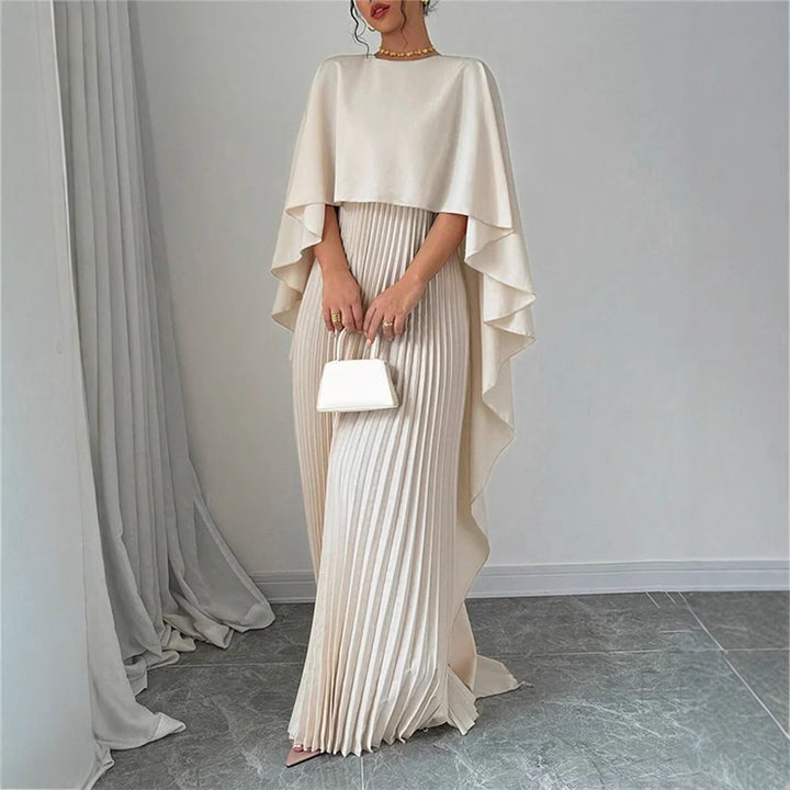 Drune | Elegantes Langes Kleid Batwing Ärmel Faltendes Asymmetrisches Design Fließende Passform
