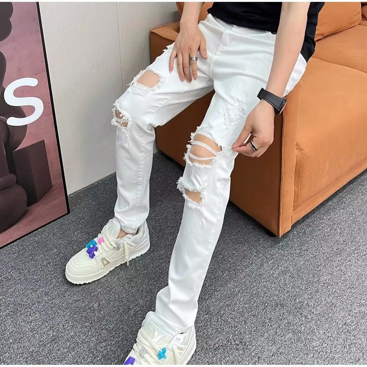Herren Modische Destroyed Jeans Drune