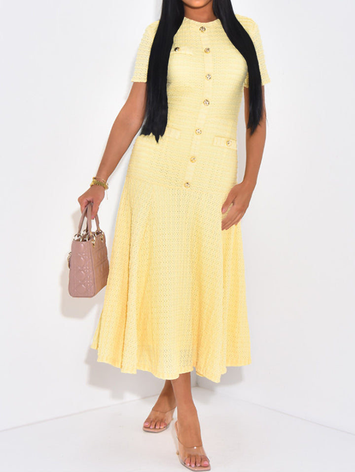 Damen Maxikleid mit eleganten Knopfdetails und strukturiertem Stoff Drune