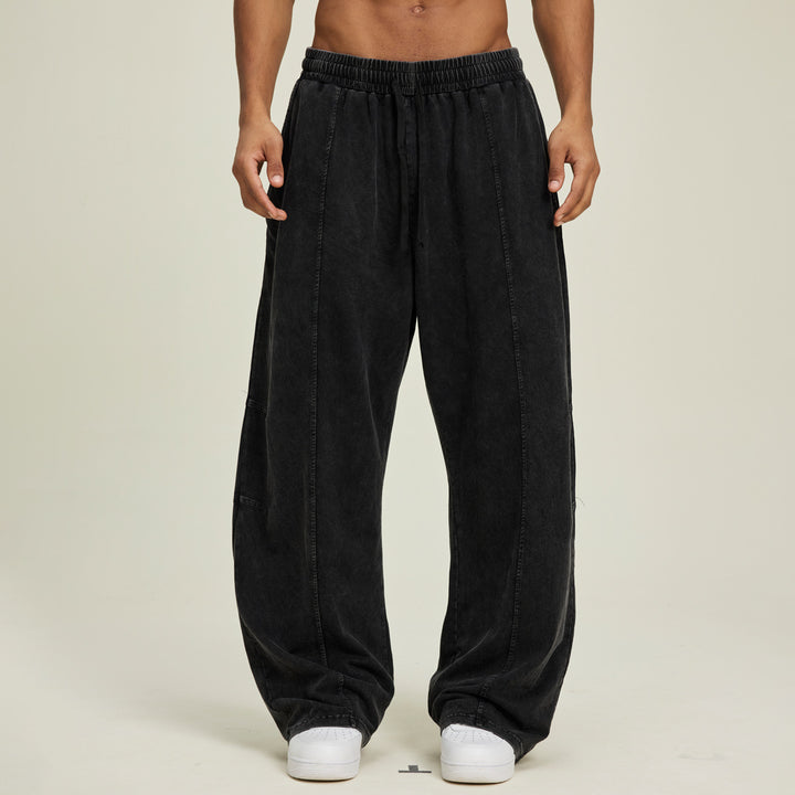 Herren Extraweite Baggy-Hose im Stonewashed-Look mit elastischem Kordelbund Drune