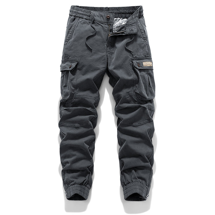 Herren Tactical-Canvas-Cargohose im Joggerstil mit elastischem Tunnelzugbund, Knieabnähern und Multifunktions-Pattentaschen Drune