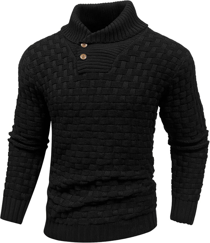 Herren Grobgestrickter Pullover mit hohem Rollkragen, Knopfleiste und Körbchenstrick Drune