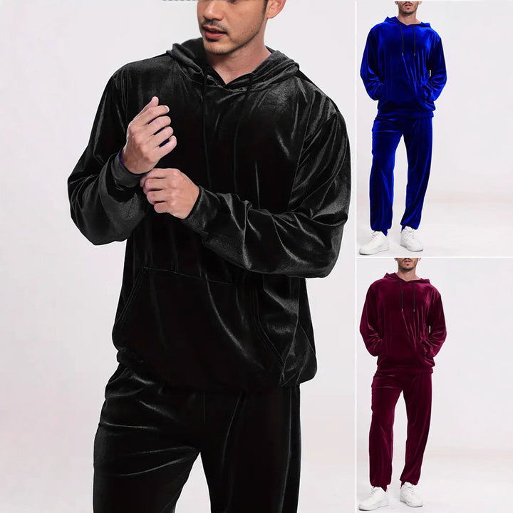 Herren nan Velours-Freizeitanzug mit Kapuzenpullover und lässiger Jogginghose Drune