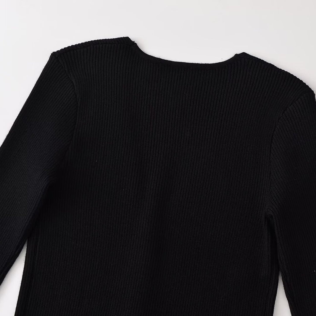 Damen Gerippter Knopfcardigan mit tiefem V-Ausschnitt und Wellensaum Drune